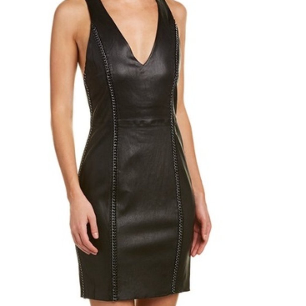 Alice + Olivia Black Faux-Leather Mini Dress